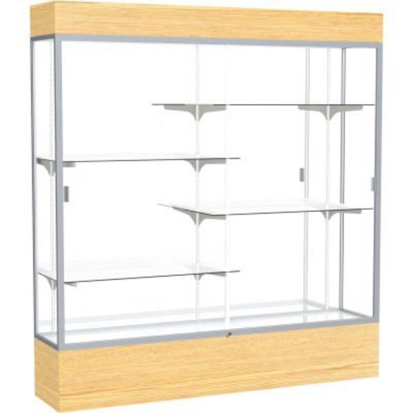 Waddell Display Case Of Ghent Reliant Lighted Display Case 72"W x 80"H x 16"D Light Oak Base Mirror Back Satin Natural Frame 2176MB-SN-LV